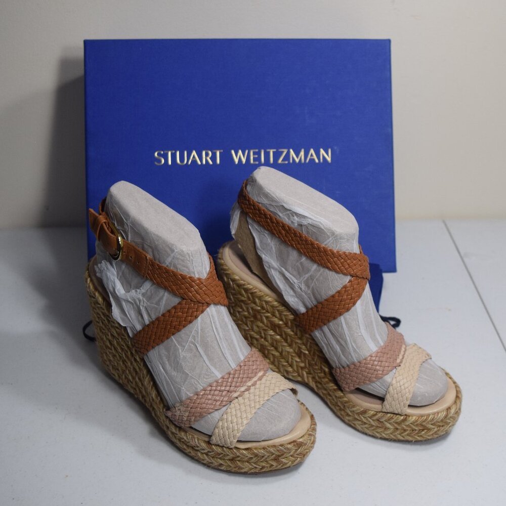 Stuart Weitzman Wedge Sandles, Beige Combo Woven Straps, size 8